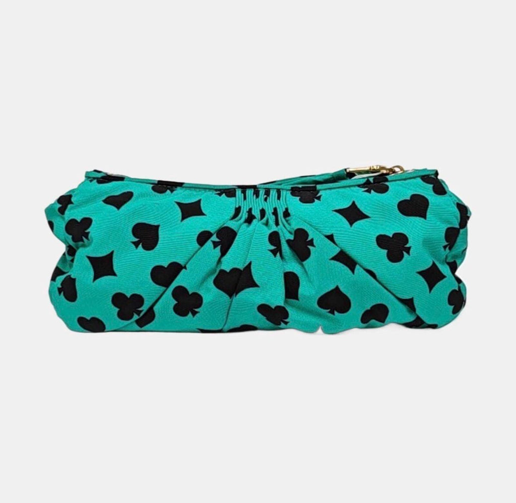 Miu Miu Green Playing Card Print Gathered Clutch Shoulder Bag