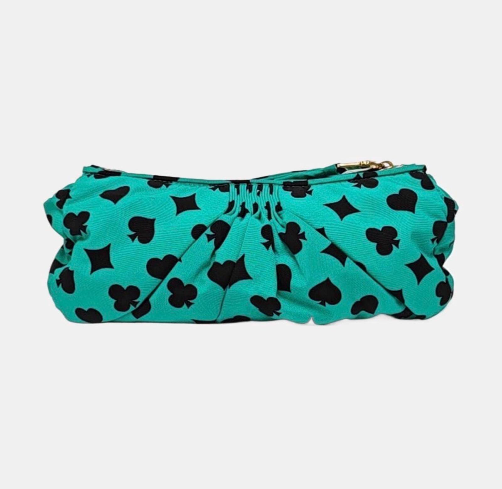 Miu Miu Green Playing Card Print Gathered Clutch Shoulder Bag