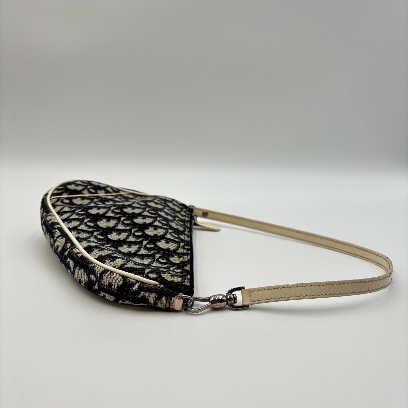 Christian Dior Trotter Saddle Pochette Shoulder Bag Navy Beige