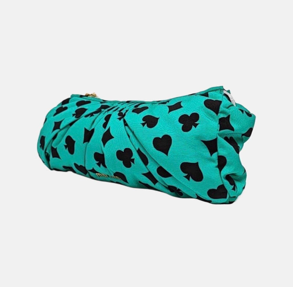 Miu Miu Green Playing Card Print Gathered Clutch Shoulder Bag