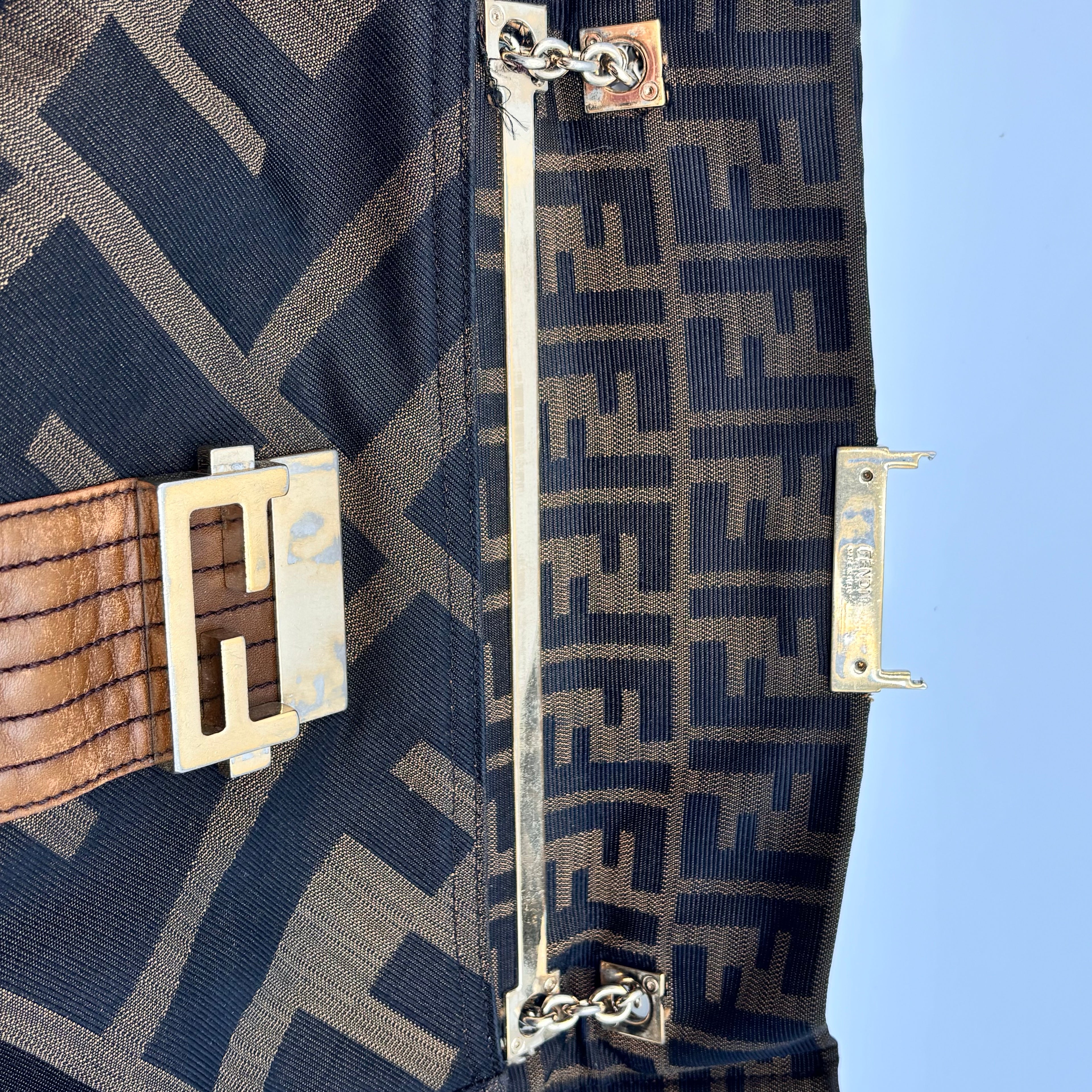 Fendi Zucca FF Canvas Shoulder Bag Brown Gold Hardware