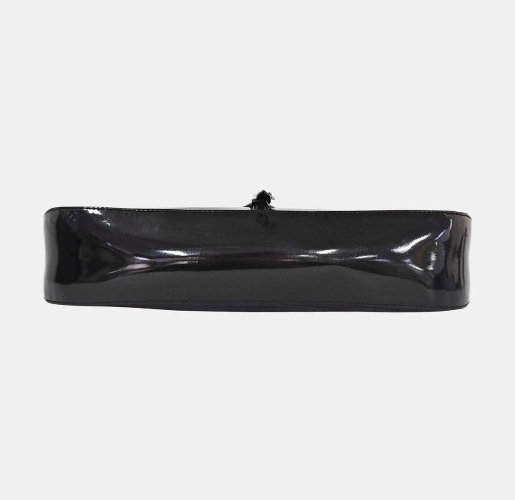 Salvatore Ferragamo Black Patent Leather Gancini Flap Shoulder Bag Vintage