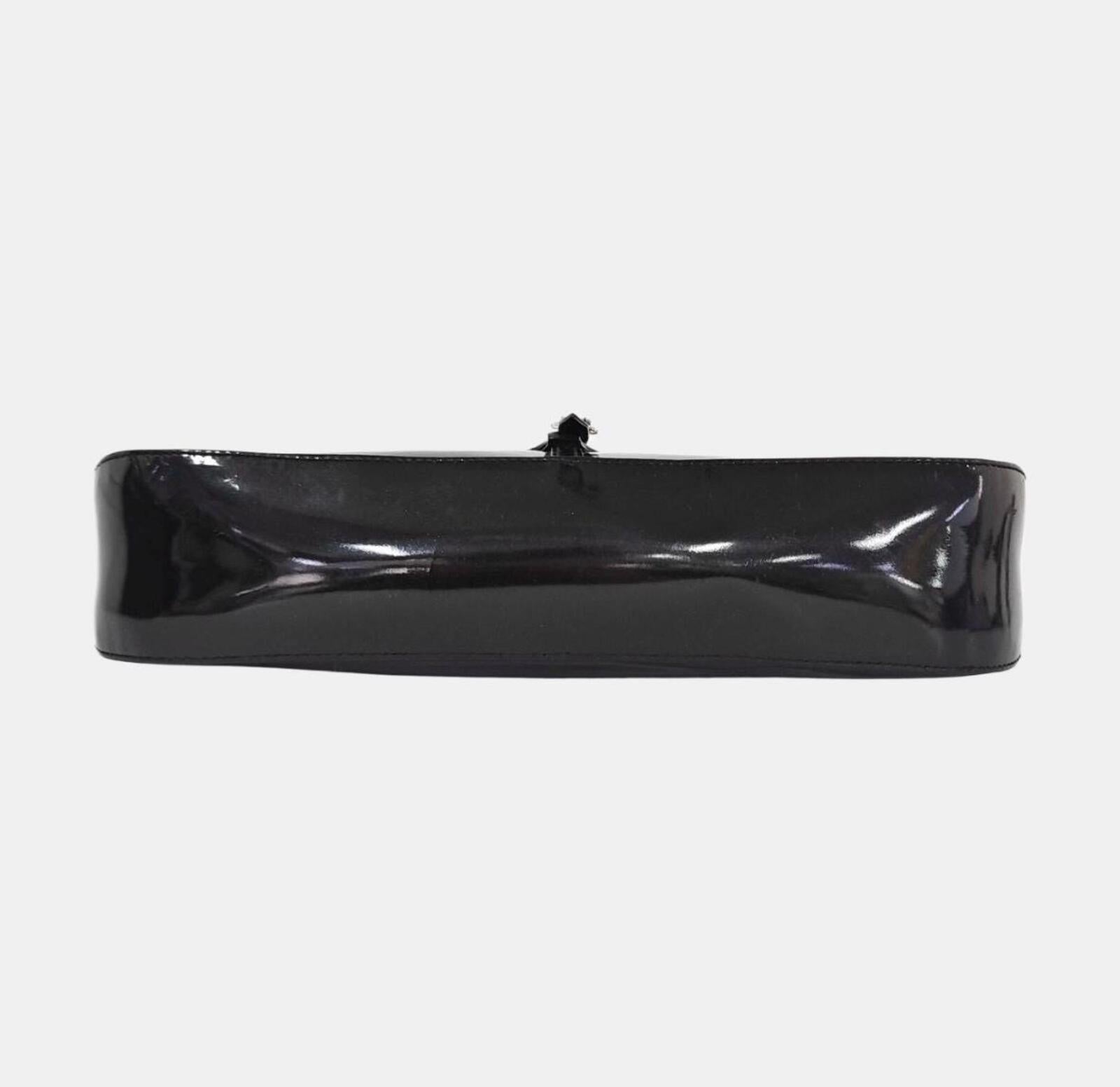 Salvatore Ferragamo Black Patent Leather Gancini Flap Shoulder Bag Vintage