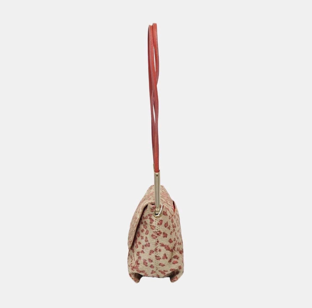 Bottega Veneta Vintage Calf Hair Leopard Print Flap Shoulder Bag Pink Beige
