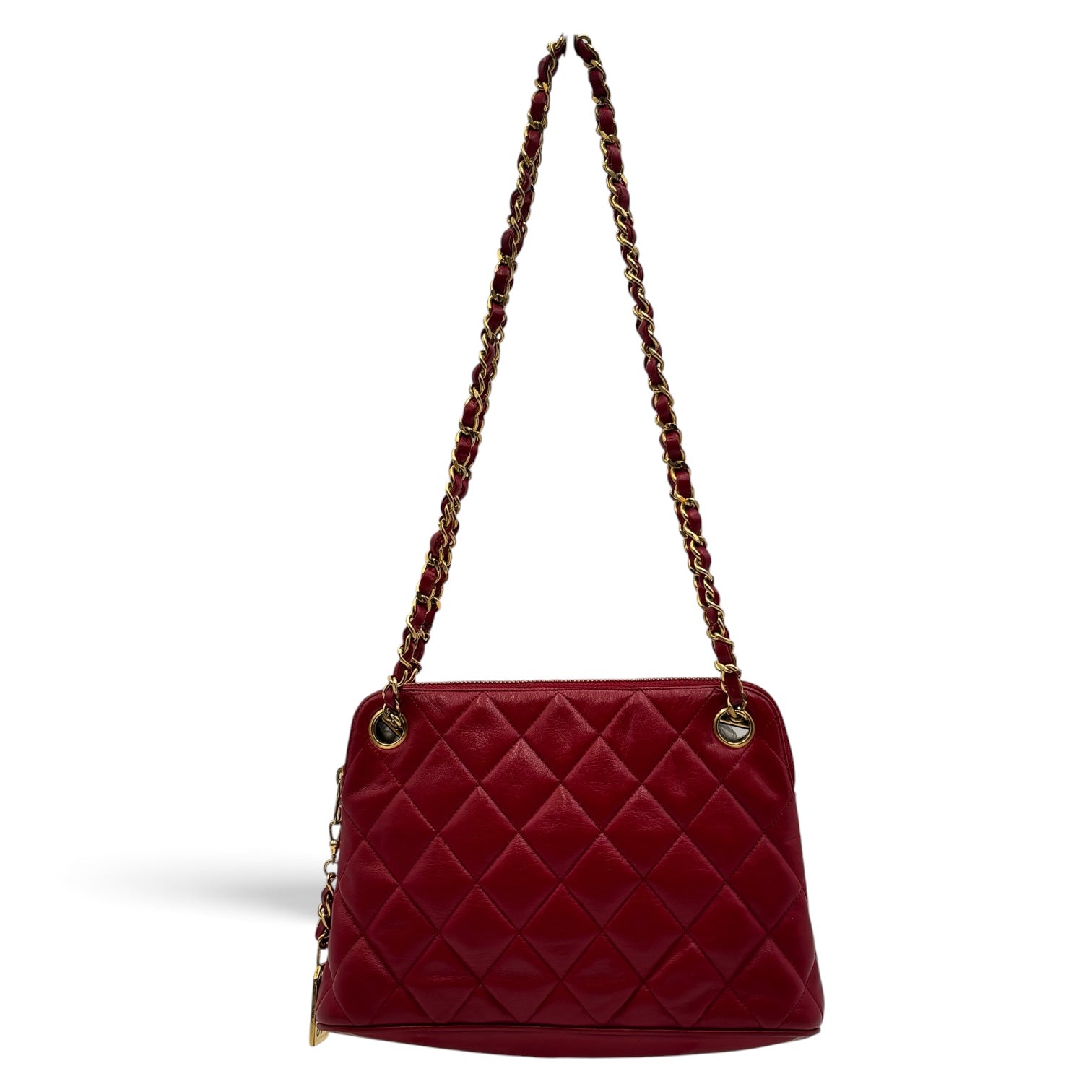 Chanel Vintage Rue Cambon Medallion Quilted Red Leather Shoulder Bag
