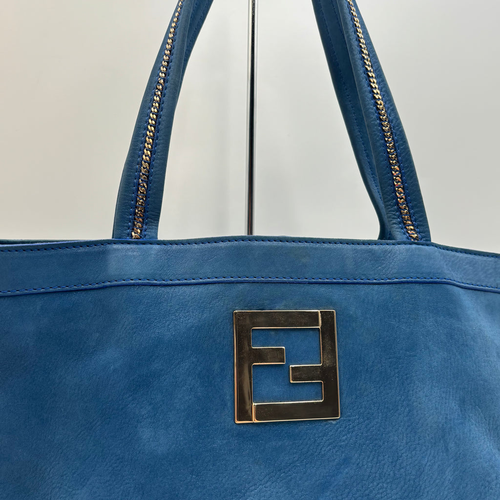 Fendi Blue Leather Forever Large Tote Shoulder Bag