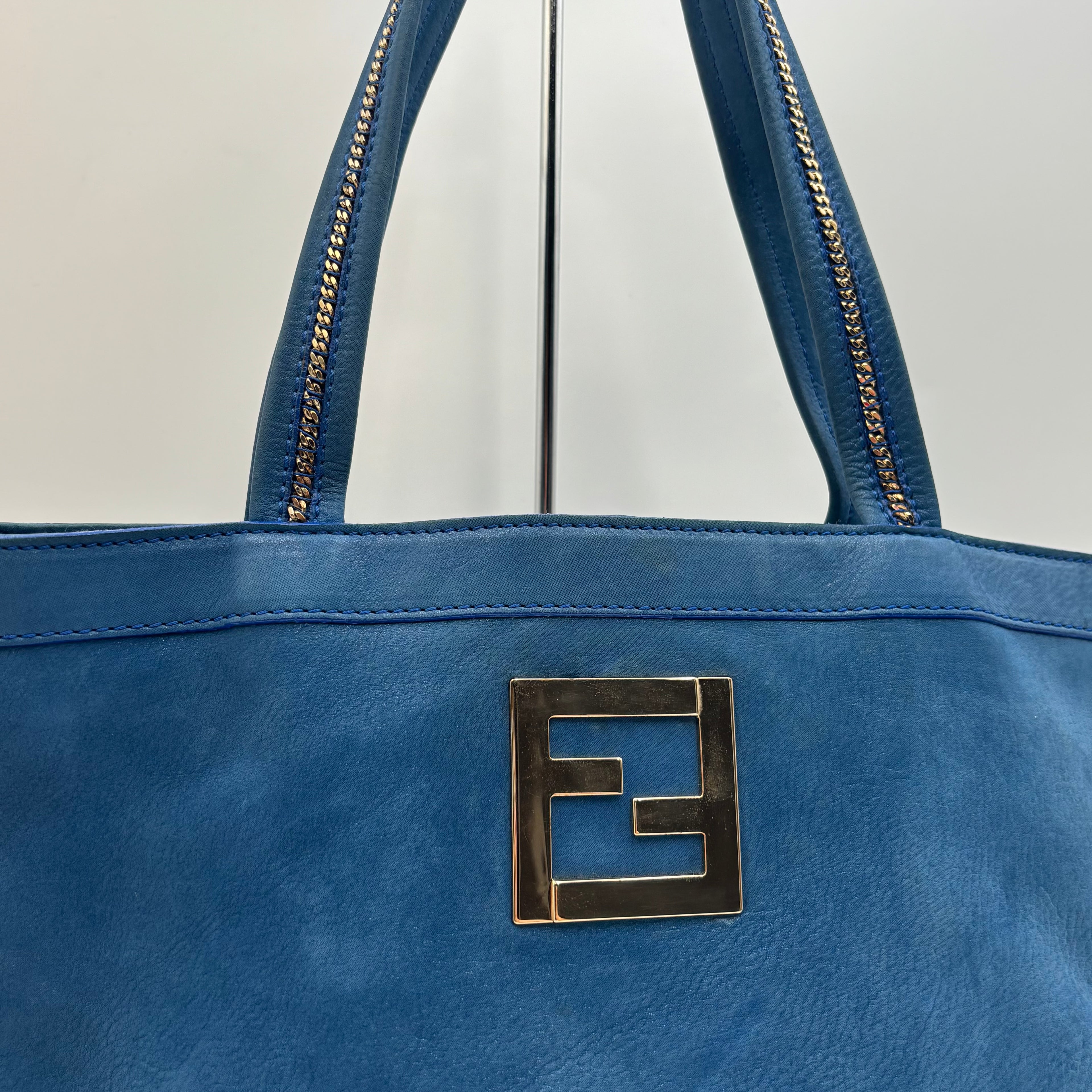 Fendi Blue Leather Forever Large Tote Shoulder Bag