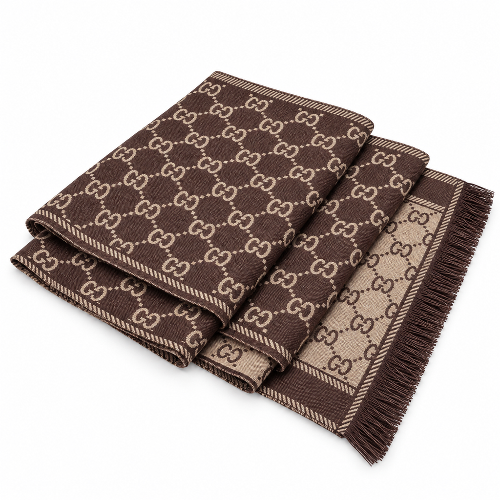 Gucci Reversible GG Monogram Jacquard Scarf in Brown and Beige