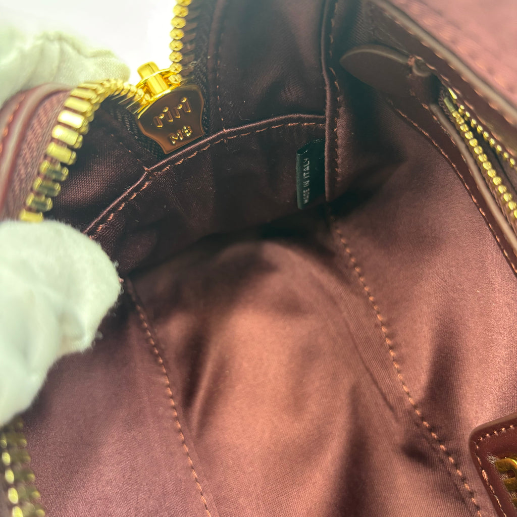 Miu Miu Arcadie Burgundy Matelassé Leather Top Handle Boston Bag With Strap