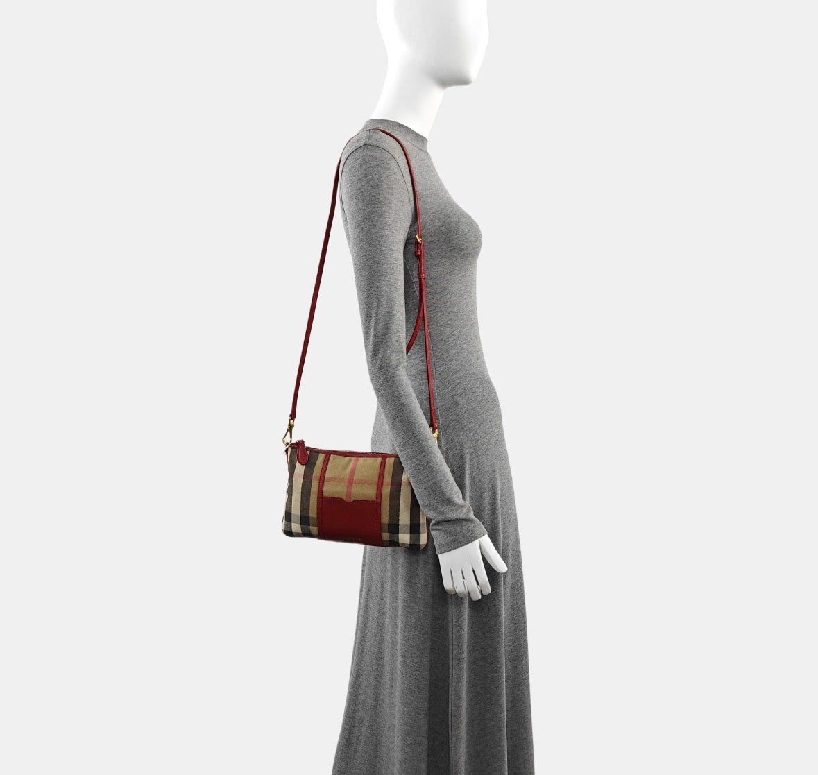 Burberry Nova Check Canvas & Red Leather Crossbody Bag