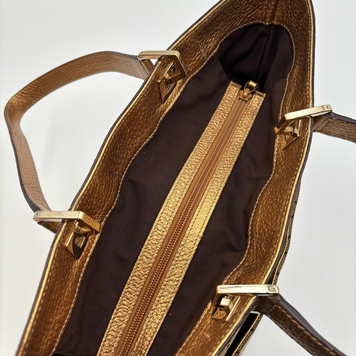 Gucci by Frida Giannini GG Canvas Punch Tote Metallic Bronze 2000s