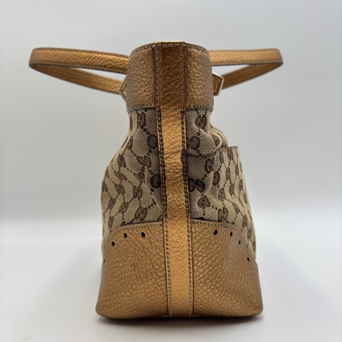 Gucci by Frida Giannini GG Canvas Punch Tote Metallic Bronze 2000s