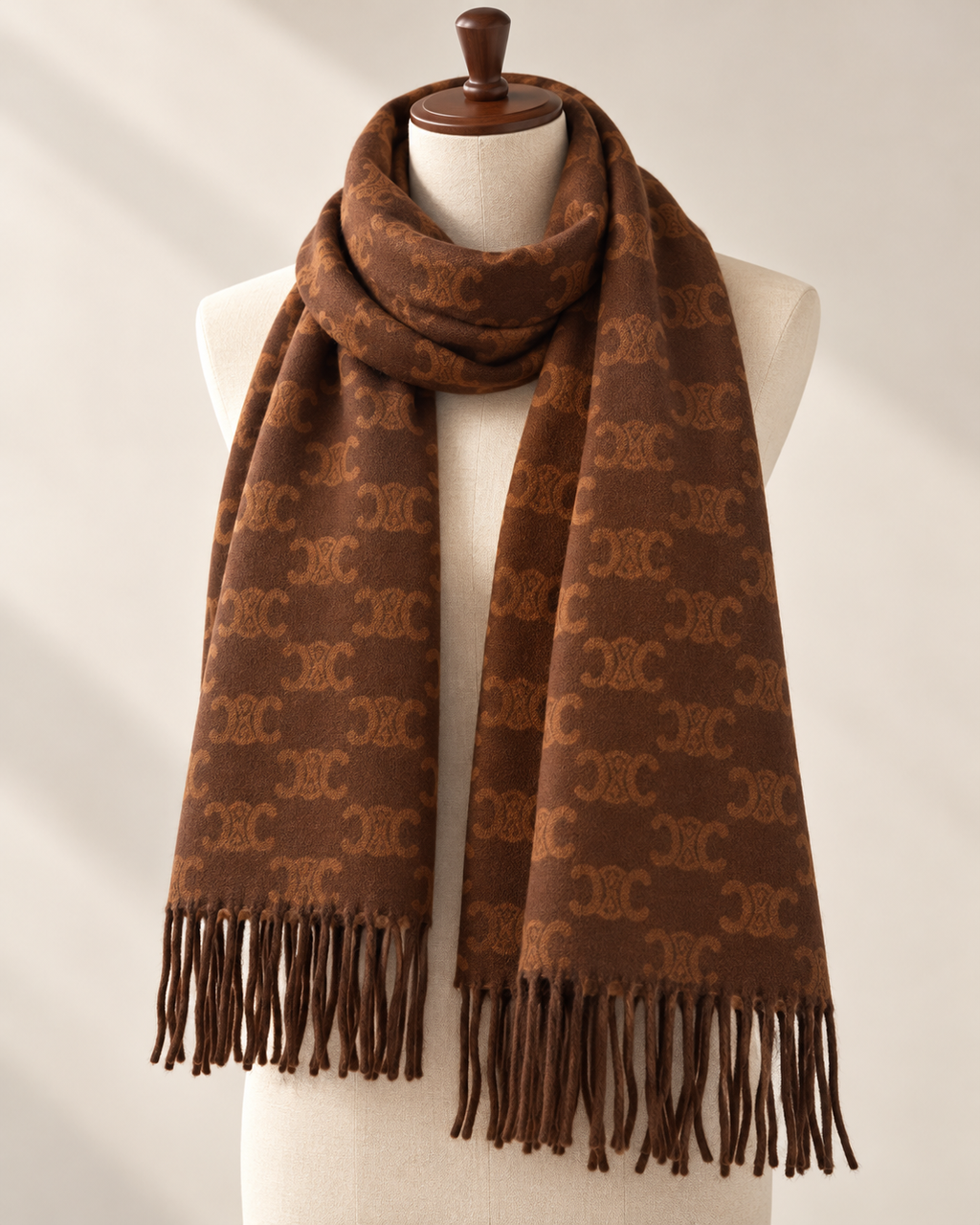 Celine Triomphe Monogram Cashmere Scarf – Brown / Toffee