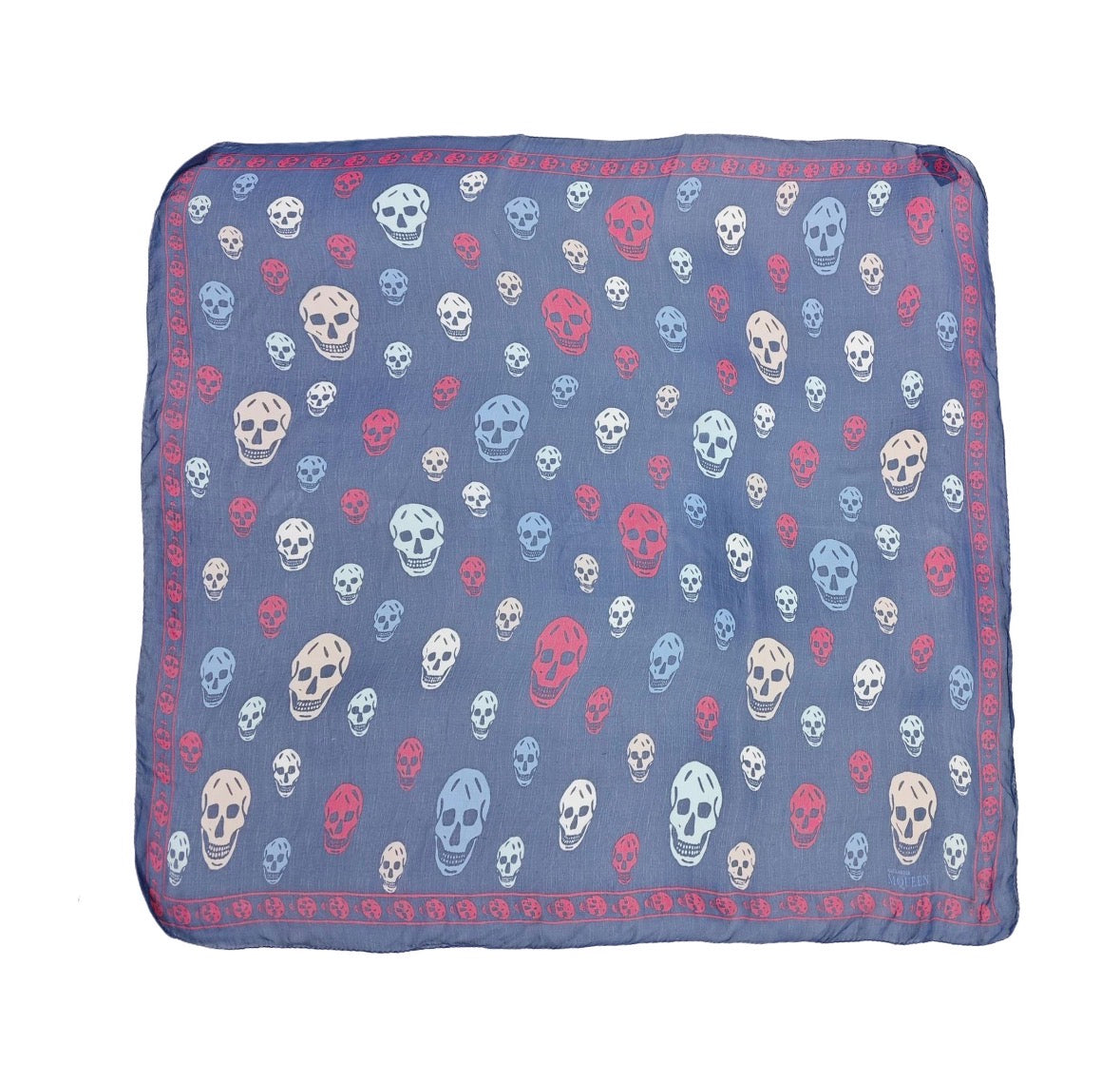 Alexander McQueen Skull Print Silk Scarf Blue Pink