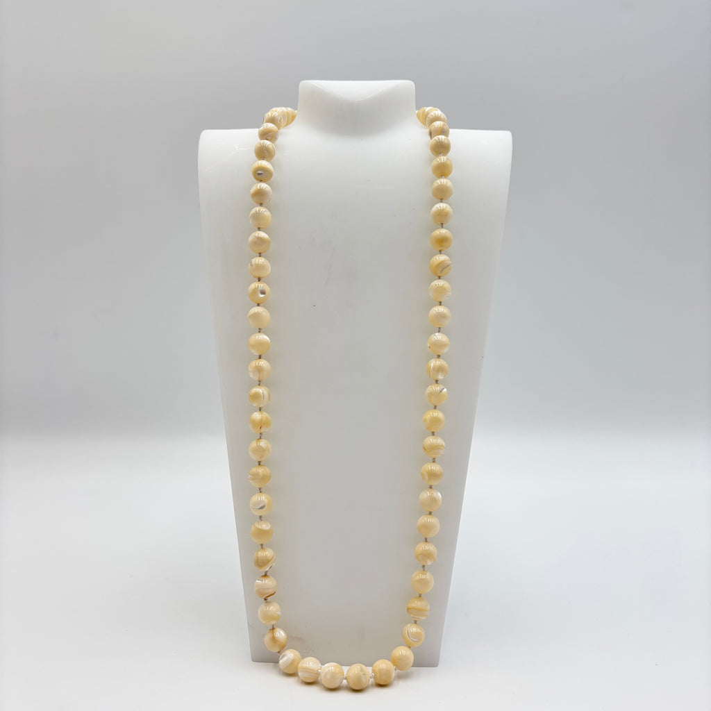 Cream Mother-of-Pearl Beaded Necklace with 14K Gold Clasp