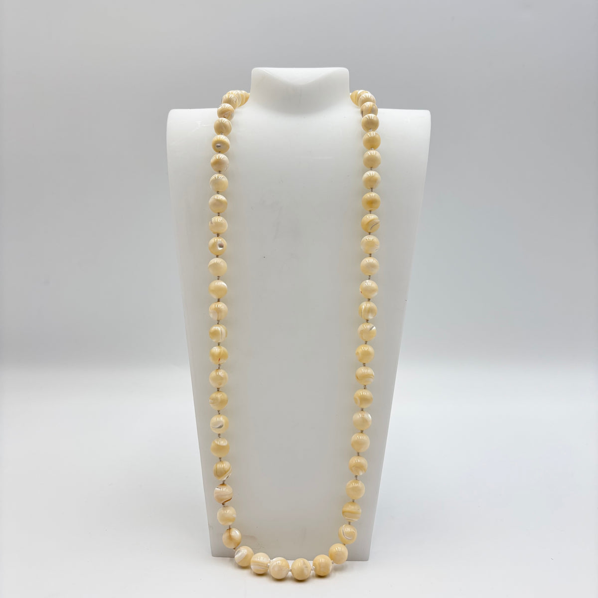 Cream Mother-of-Pearl Beaded Necklace with 14K Gold Clasp