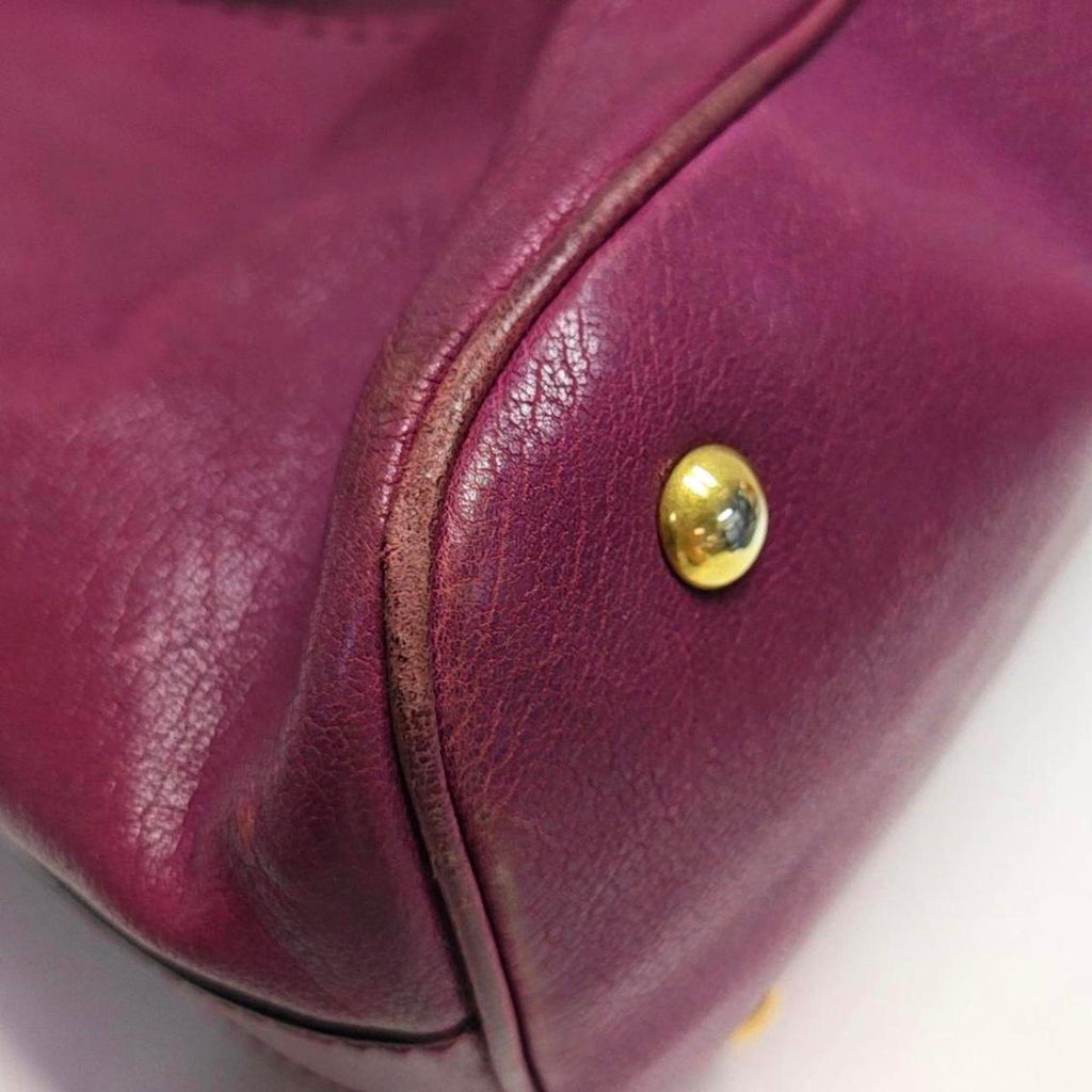 Yves Saint Laurent Muse Leather Bowler Bag Magenta Gold Hardware