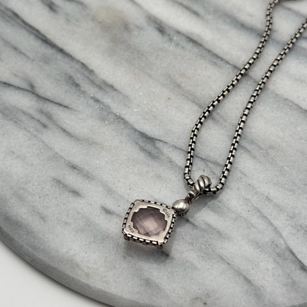 David Yurman Sterling Silver Pink Quartz Pendant Necklace