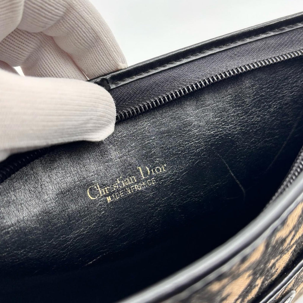 Christian Dior Vintage Trotter Monogram Canvas Shoulder Bag Black & Tan