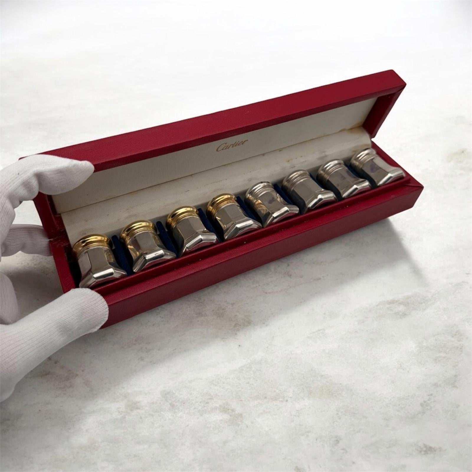 Cartier Sterling Silver Salt & Pepper Shakers Set – Gilt Lids – With Box