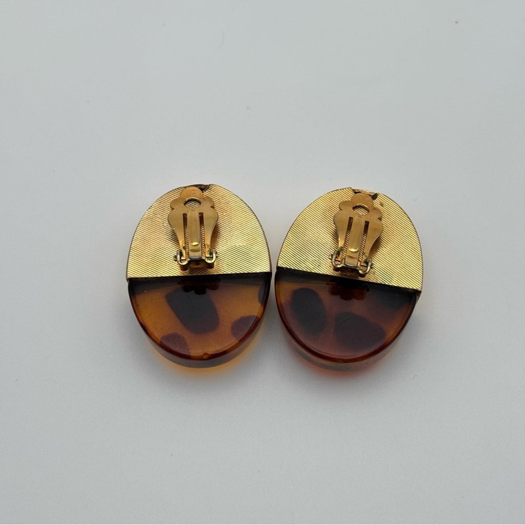Vintage Gold Tone & Tortoiseshell Statement Clip-On Earrings