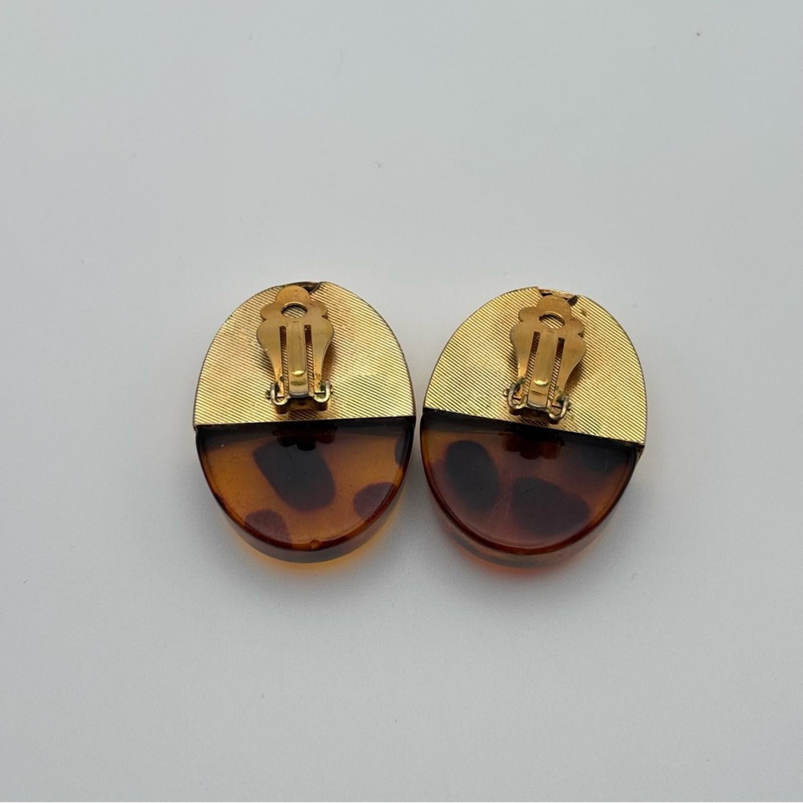 Vintage Gold Tone & Tortoiseshell Statement Clip-On Earrings