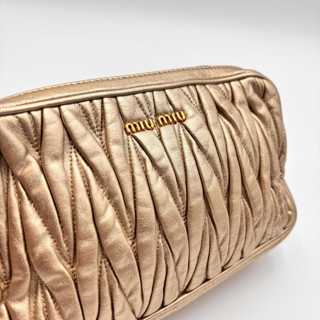 Miu Miu Matelassé Metallic Gold Leather Crossbody Bag