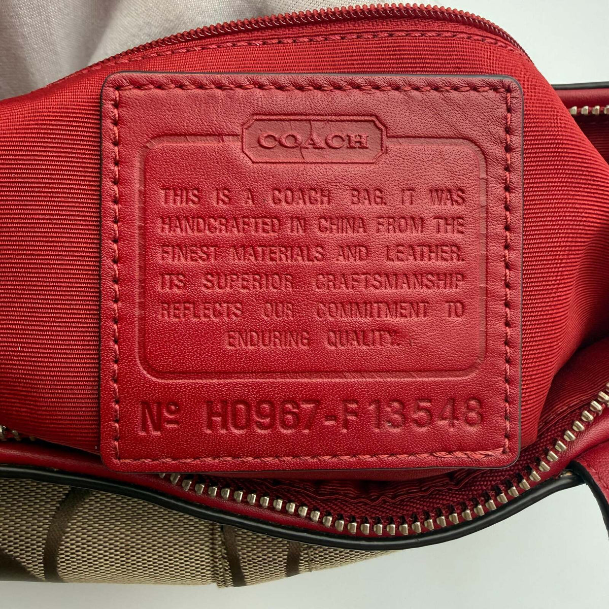 Coach Signature Jacquard Burgundy Leather Tote Bag by Coach