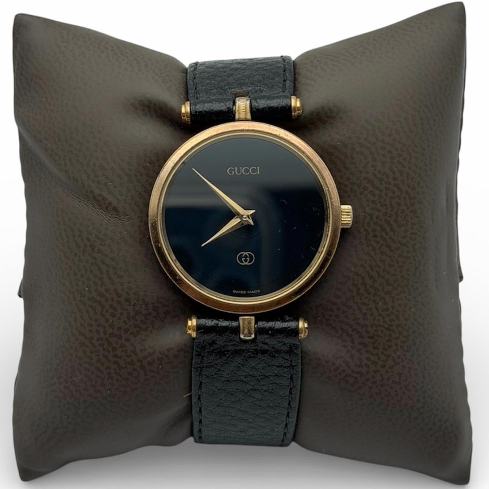 Gucci Vintage Black Dial Gold-Tone Quartz Watch – 30Mm