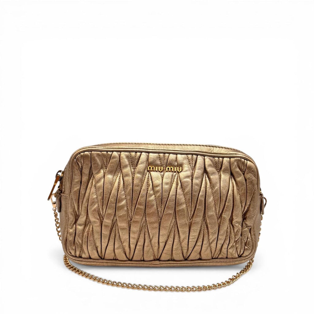 Miu Miu Matelassé Metallic Gold Leather Crossbody Bag