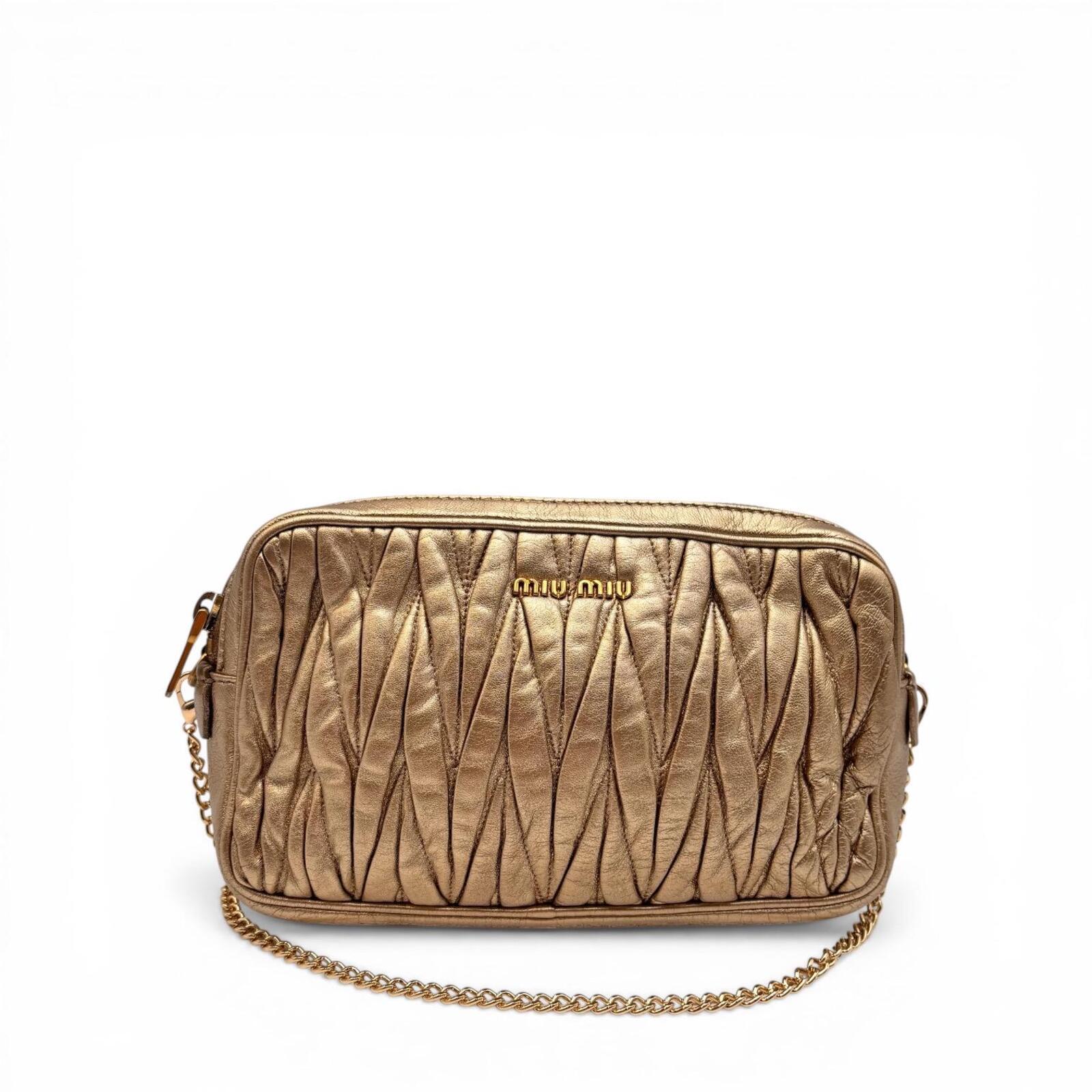 Miu Miu Matelassé Metallic Gold Leather Crossbody Bag