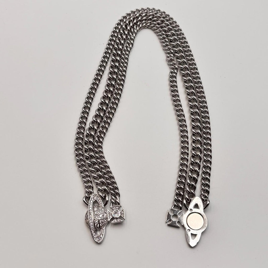 Vivienne Westwood Graziela Orb Multi Chain Choker Necklace Silver Tone Crystal