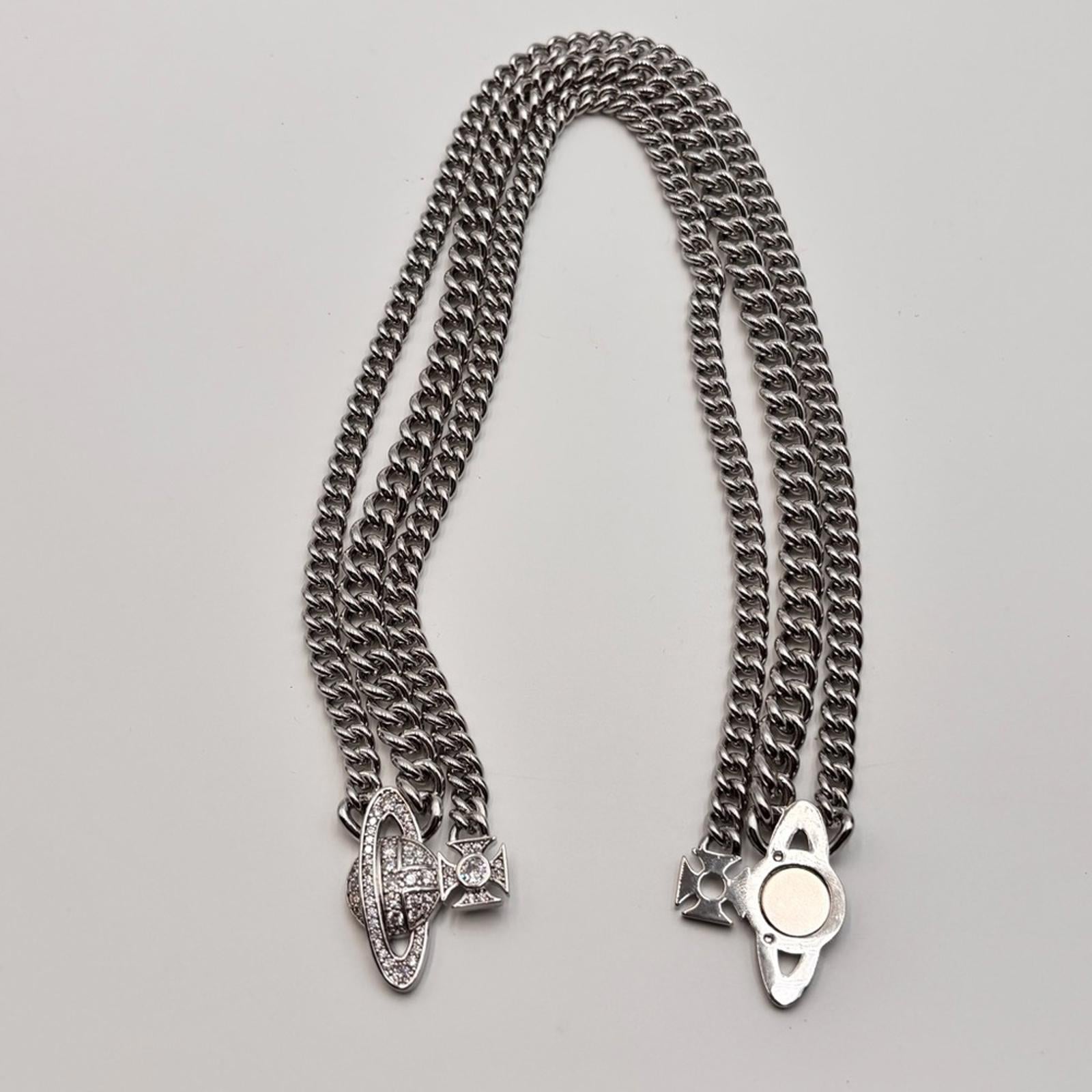 Vivienne Westwood Graziela Orb Multi Chain Choker Necklace Silver Tone Crystal