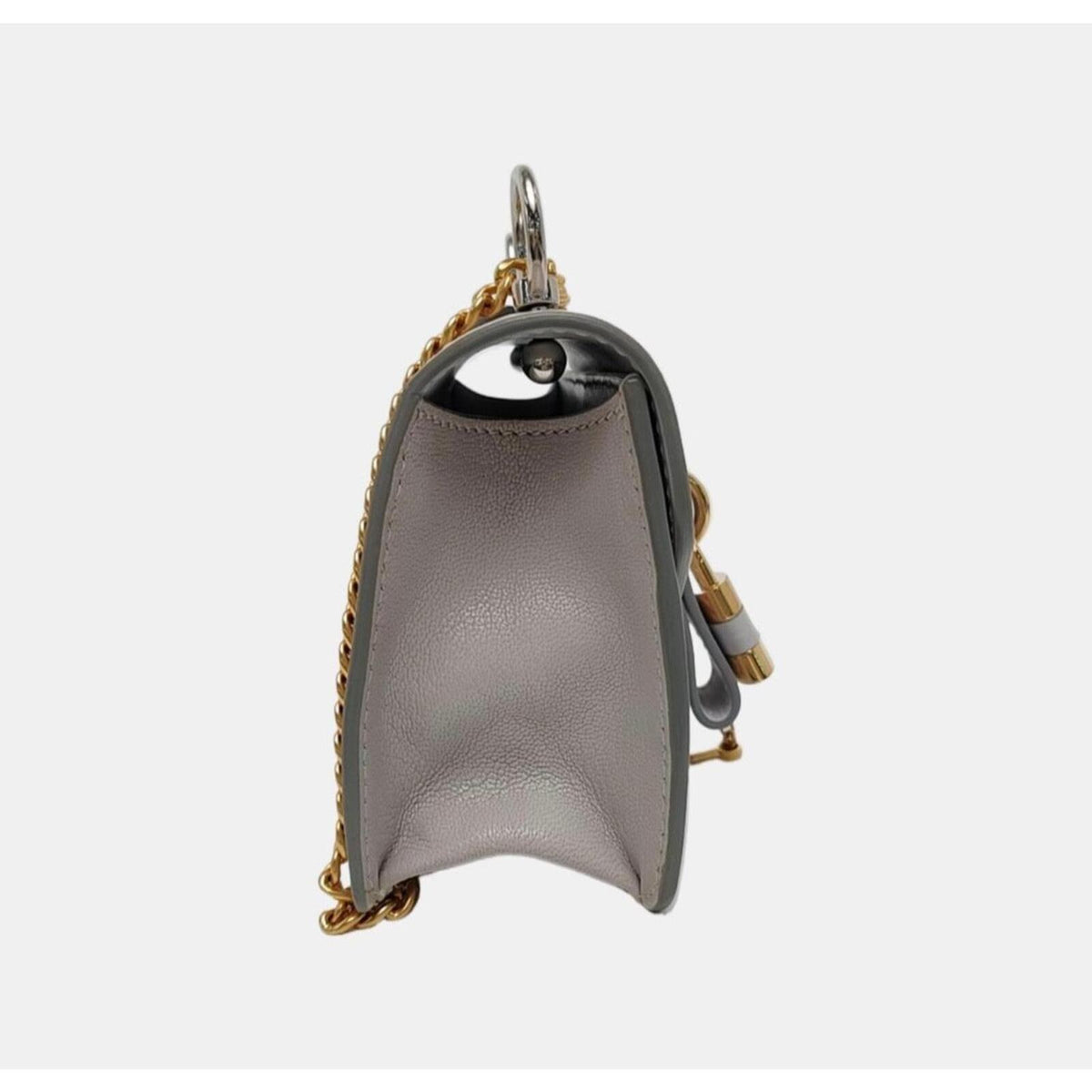 Chloé Aby Mini Chain Leather Shoulder Bag Grey Gold Hardware