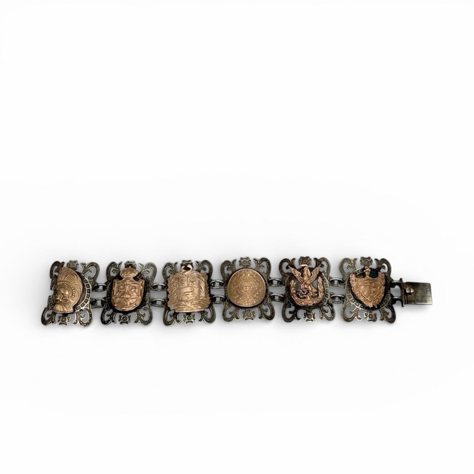 Vintage Mexican Taxco Sterling Silver & Copper Panel Bracelet
