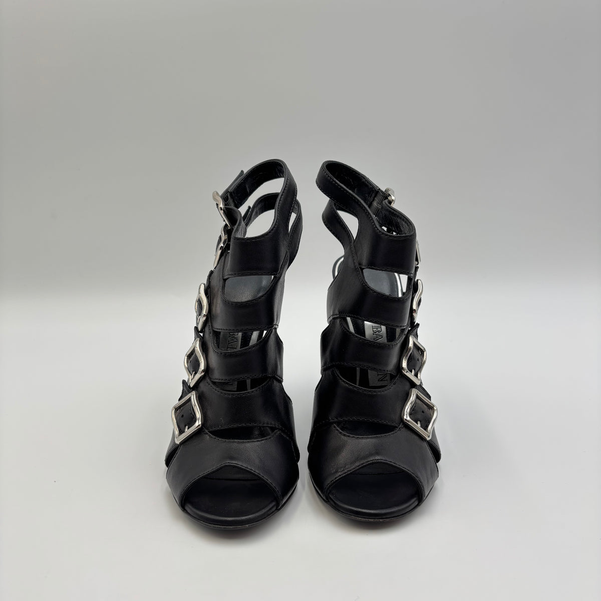 Balmain Black Leather Multi-Buckle Gladiator Heels