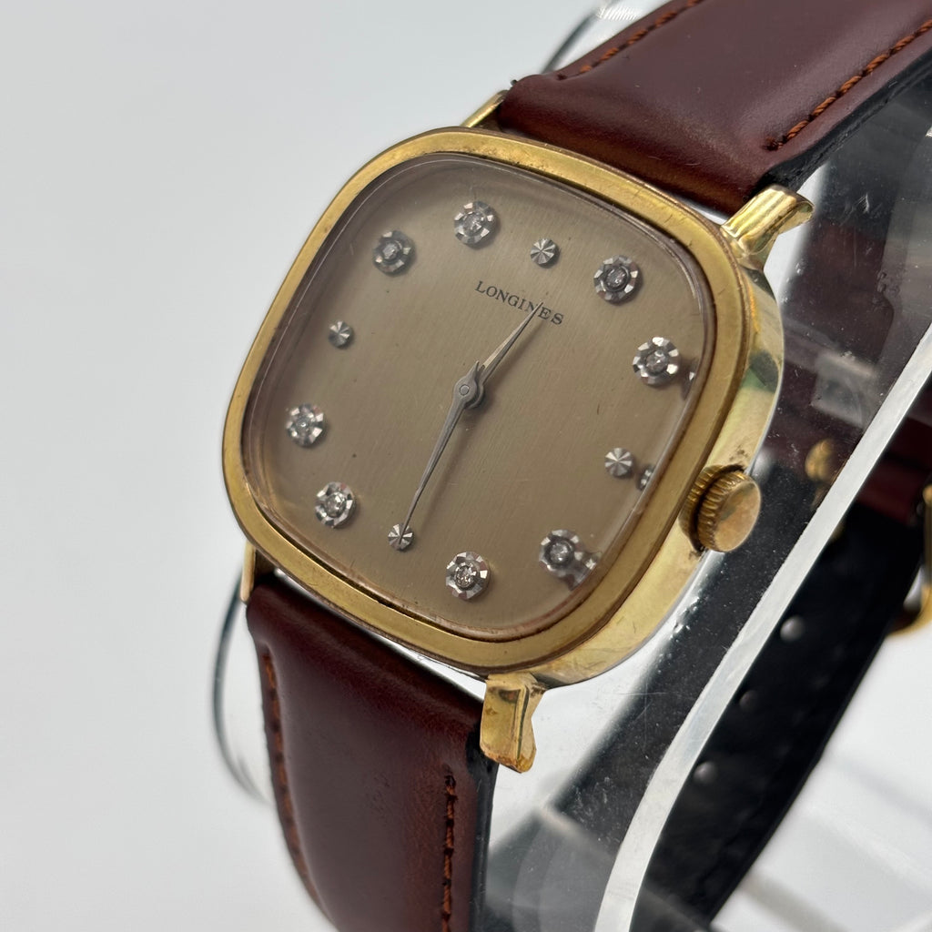 Longines Vintage 1970s Gold-Tone Diamond Dial Cushion Watch