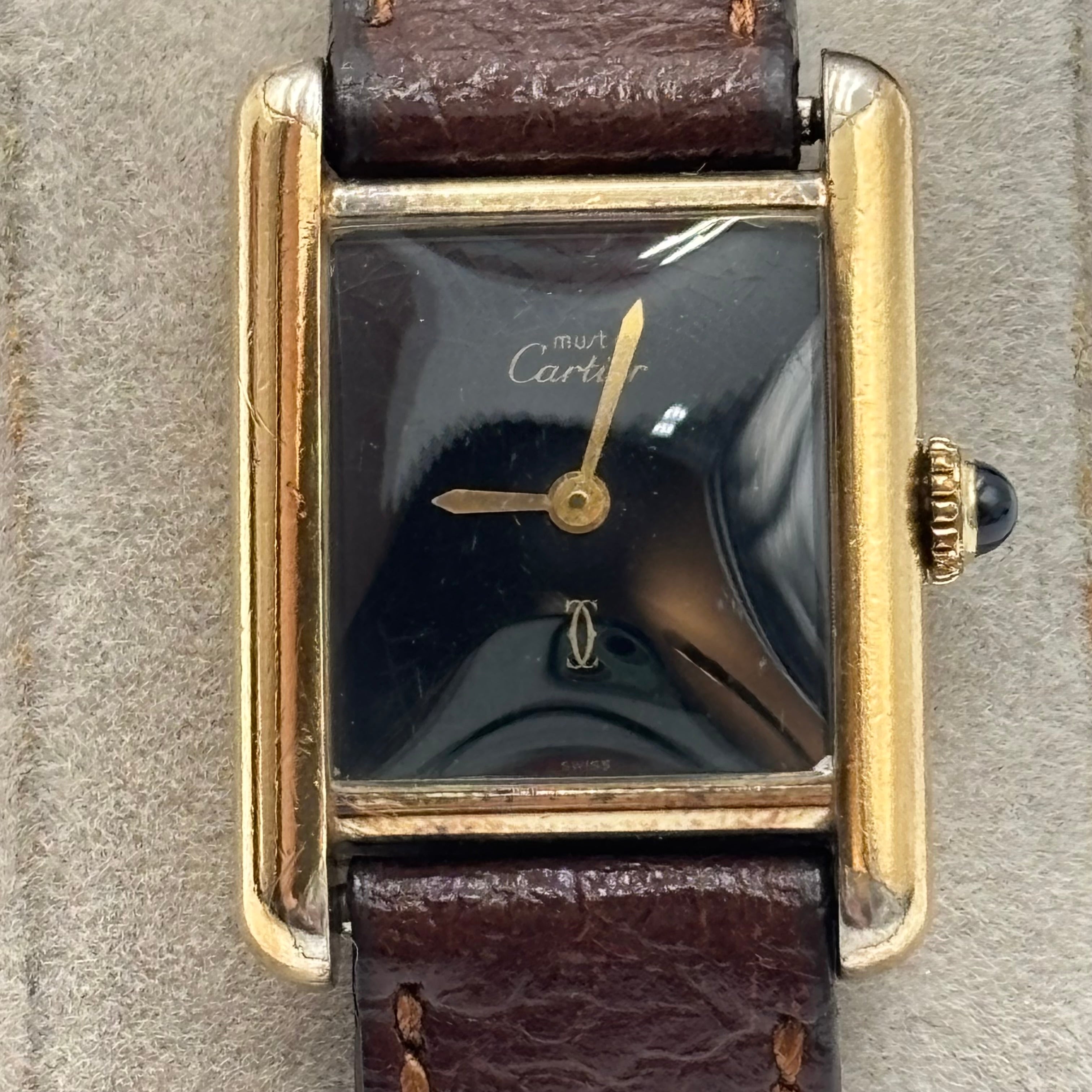 Must de Cartier Tank Vermeil Black Dial Watch 21mm