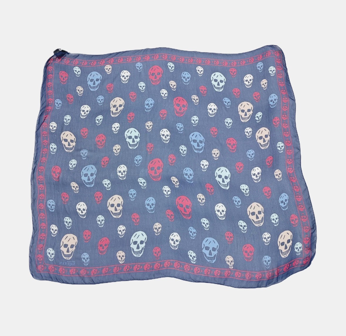 Alexander McQueen Skull Print Silk Scarf Blue Pink