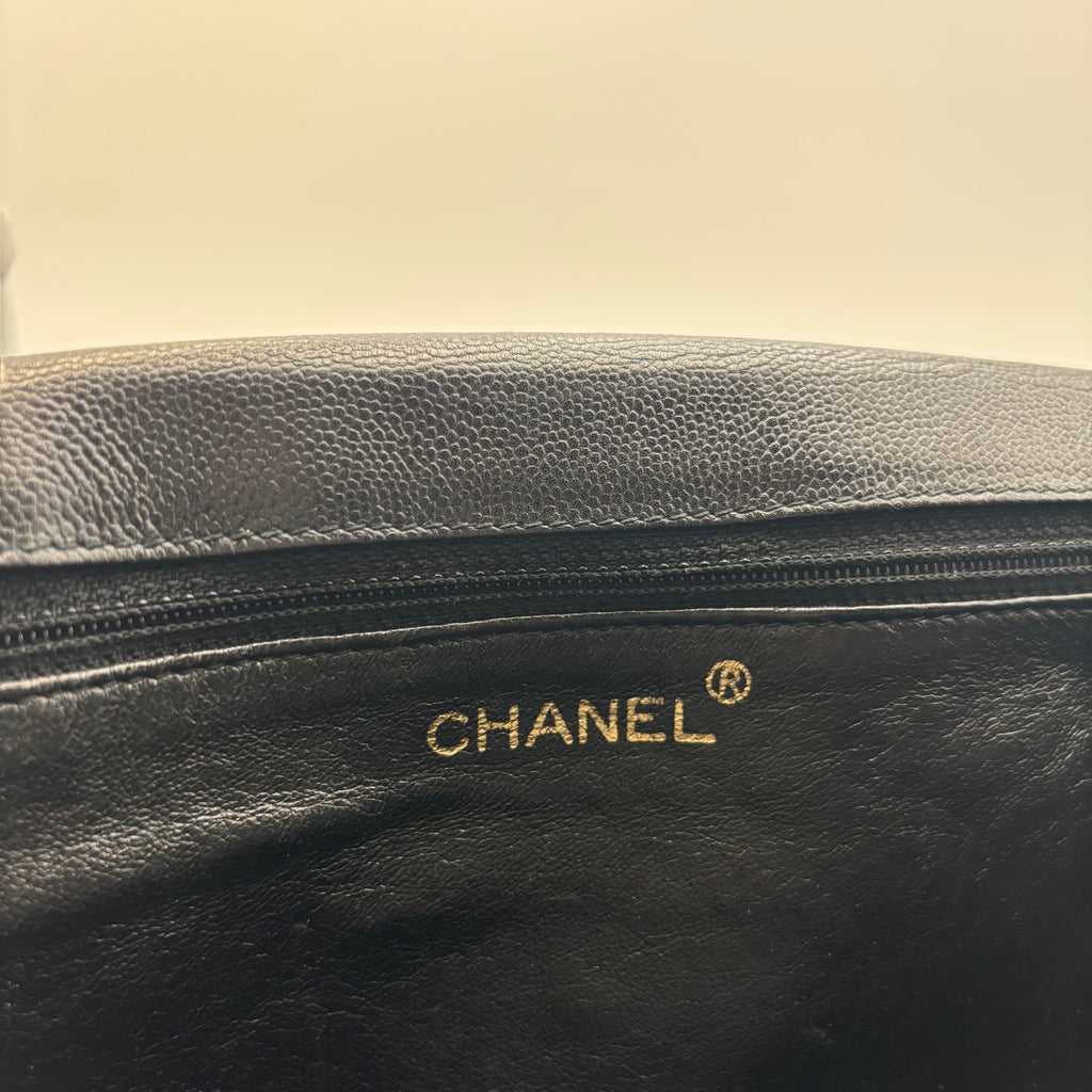 Chanel Black Caviar Leather Monochrome CC Chain Shoulder Bag 1990s