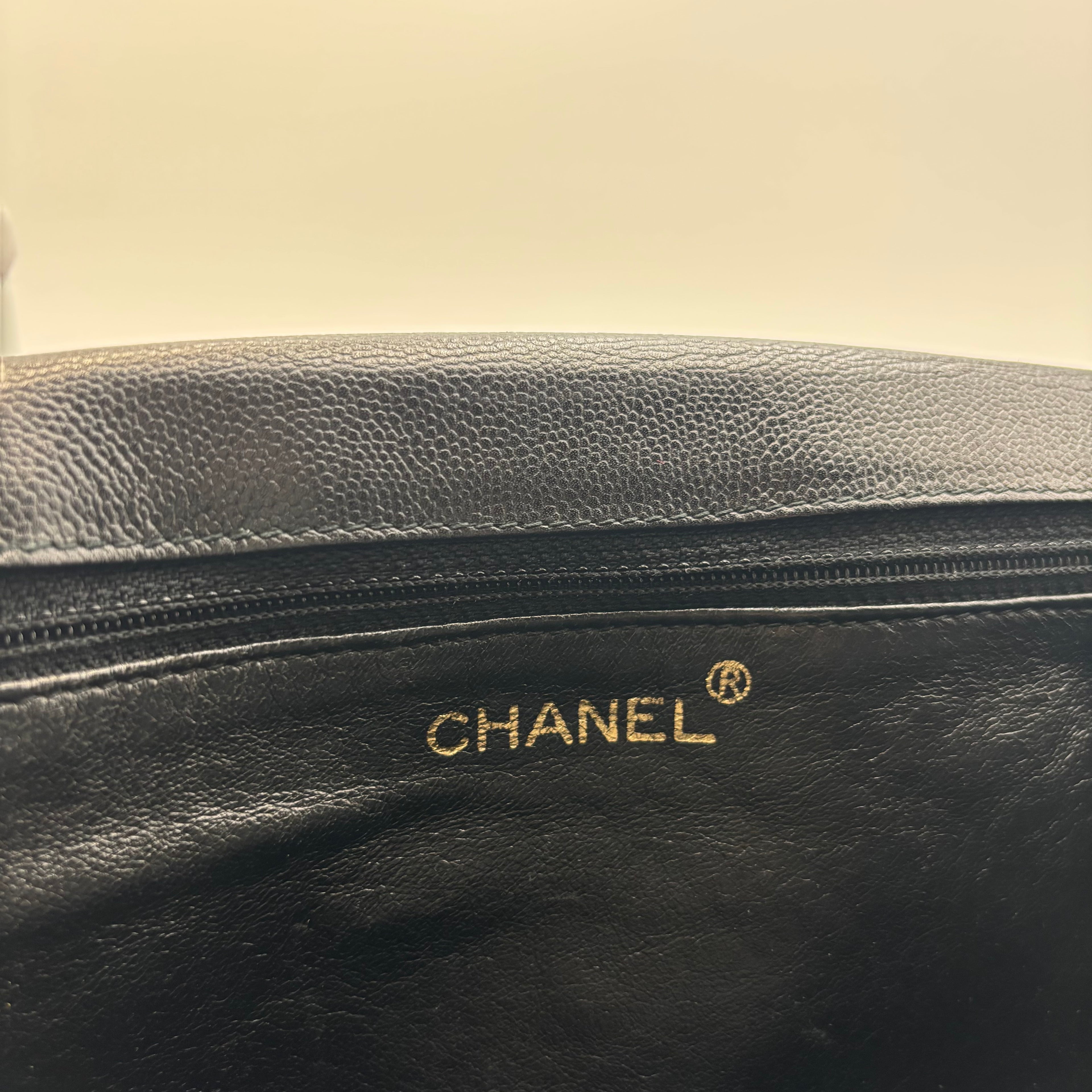 Chanel Black Caviar Leather Monochrome CC Chain Shoulder Bag 1990s