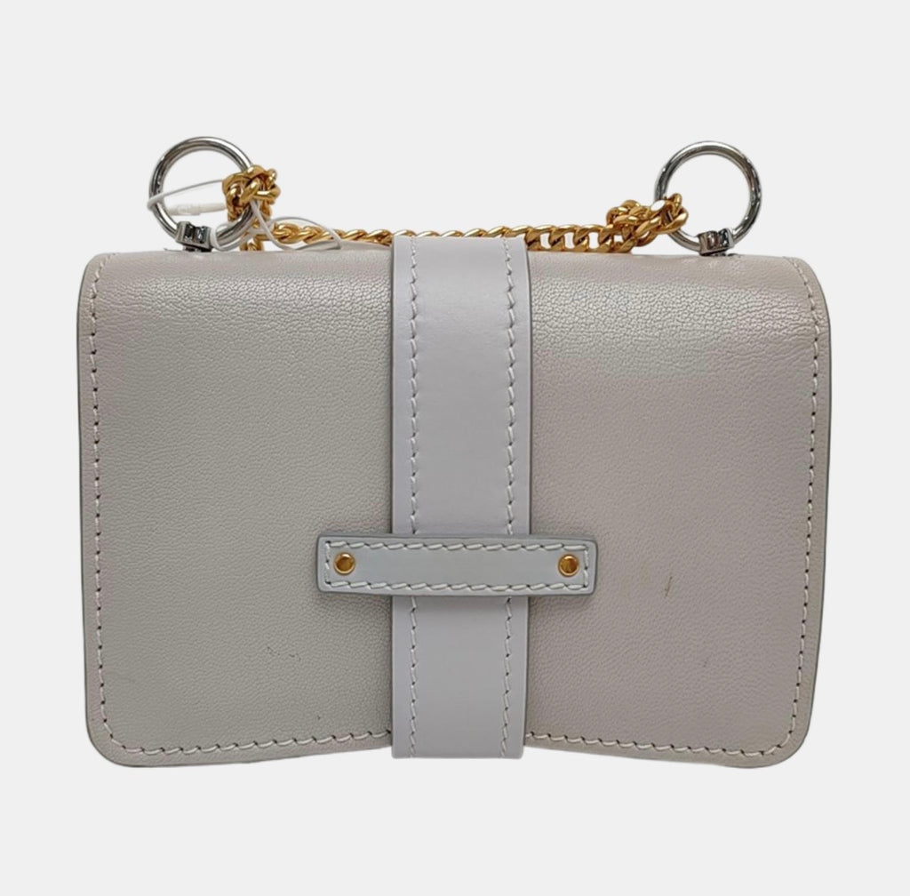 Chloé Aby Mini Chain Leather Shoulder Bag Grey Gold Hardware