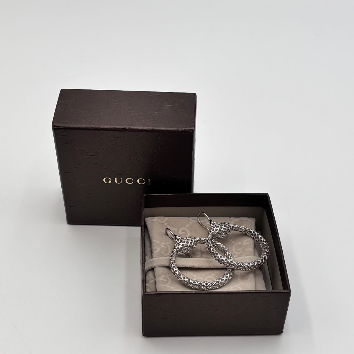 Gucci Sterling Silver Textured Hoop Drop Earrings