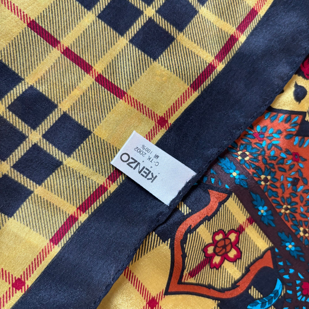 Kenzo Vintage Leopard & Plaid Square Scarf