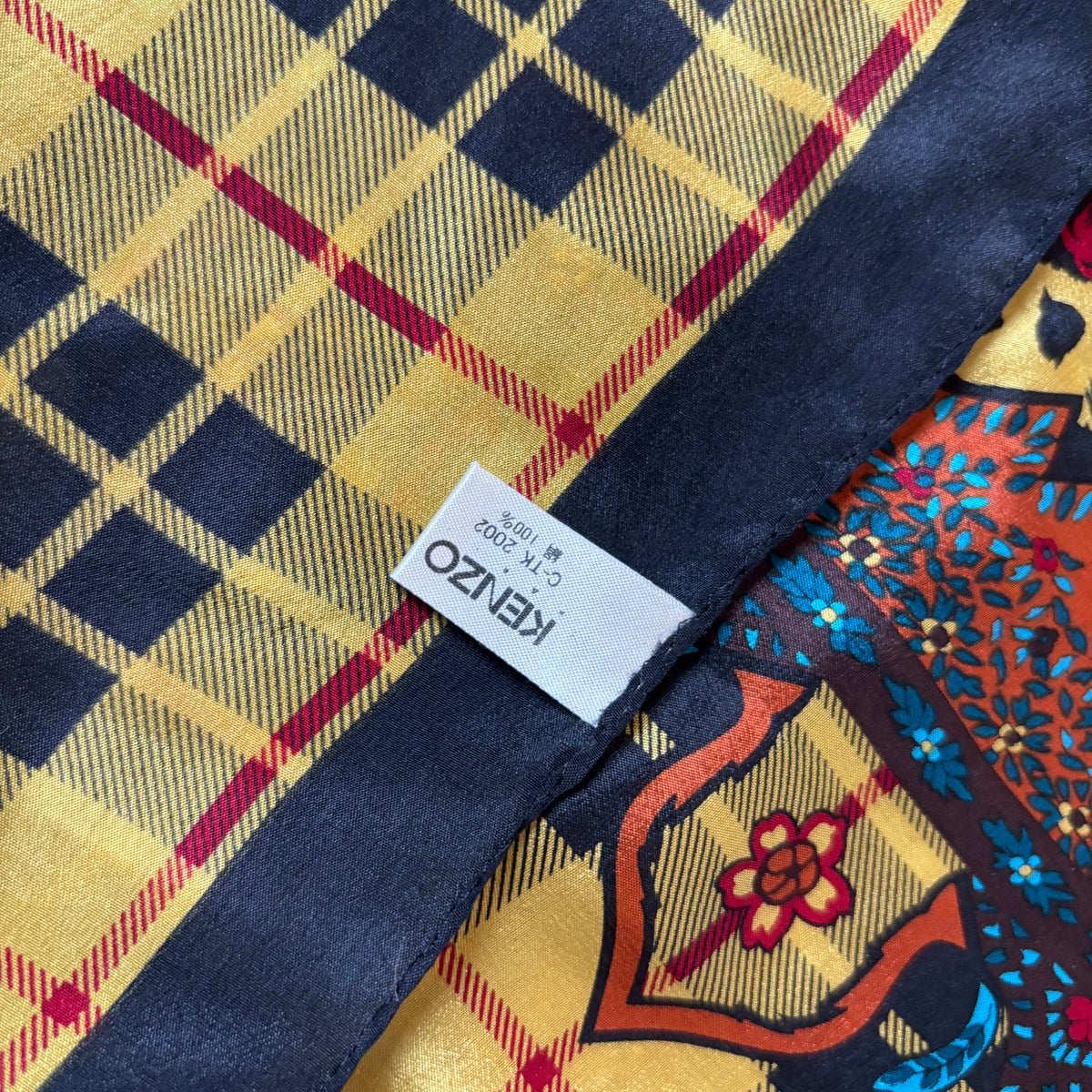 Kenzo Vintage Leopard & Plaid Square Scarf