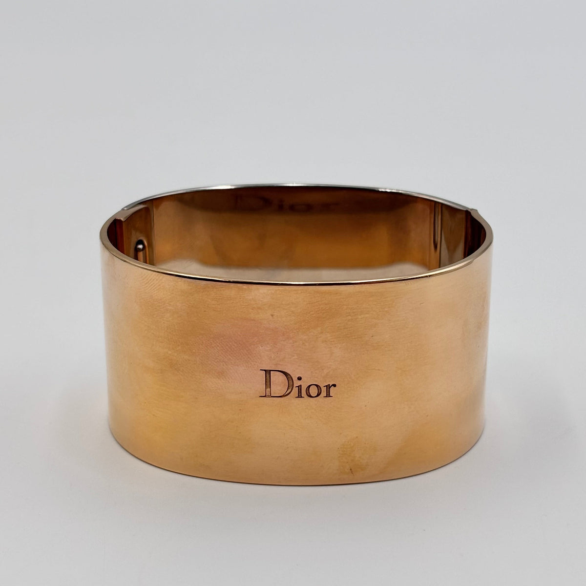 Christian Dior Two-Tone Mirror Finish Wide Logo Cuff Bracelet 2010s