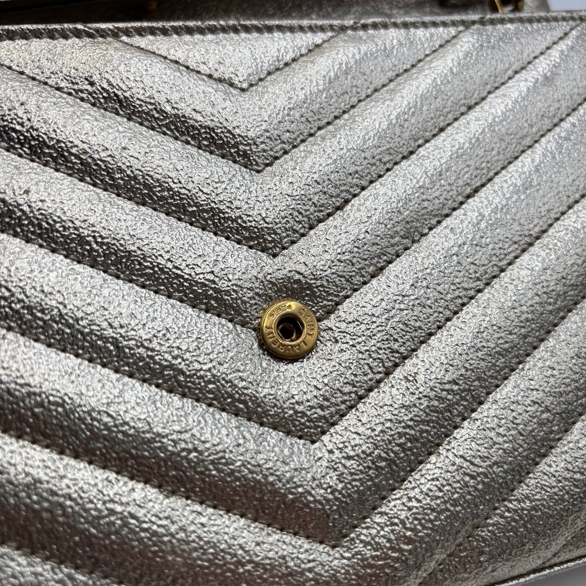 Saint Laurent Metallic Gold Matelassé Chevron Monogram Chain Wallet