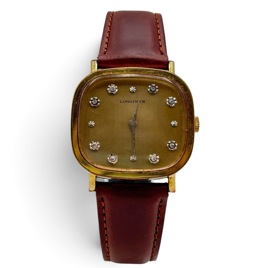 Longines Vintage 1970s Gold-Tone Diamond Dial Cushion Watch