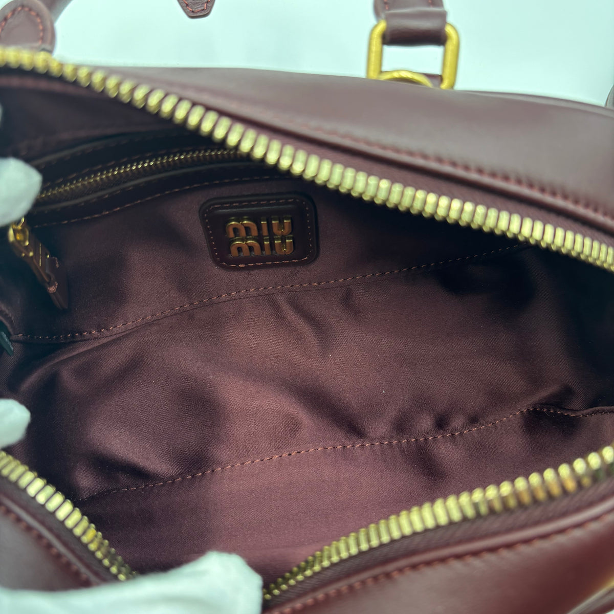 Miu Miu Arcadie Burgundy Matelassé Leather Top Handle Boston Bag With Strap