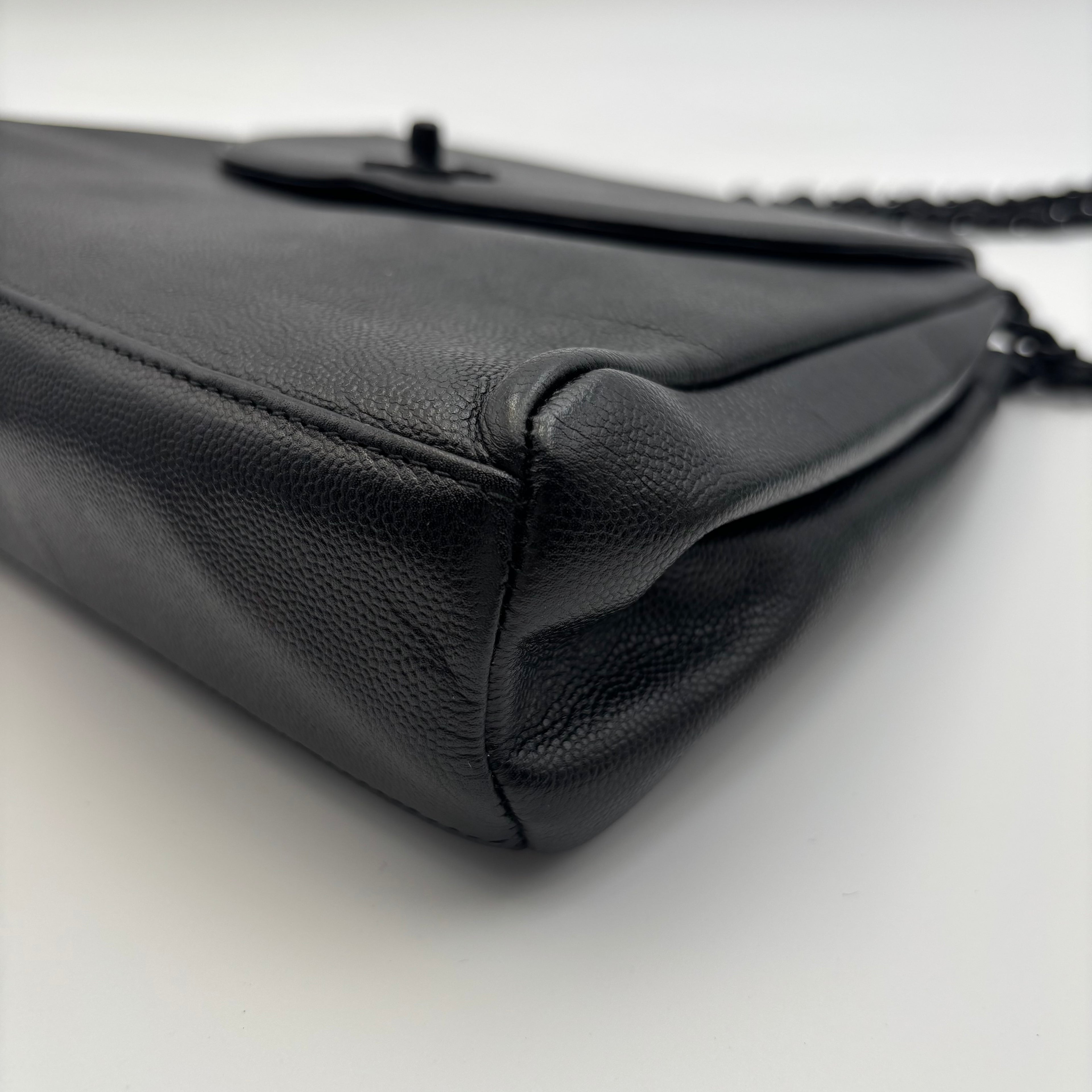 Chanel Black Caviar Leather Monochrome CC Chain Shoulder Bag 1990s